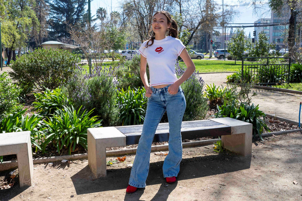 Jeans Lois Flare Tapetas Bordadas Azul Cacao