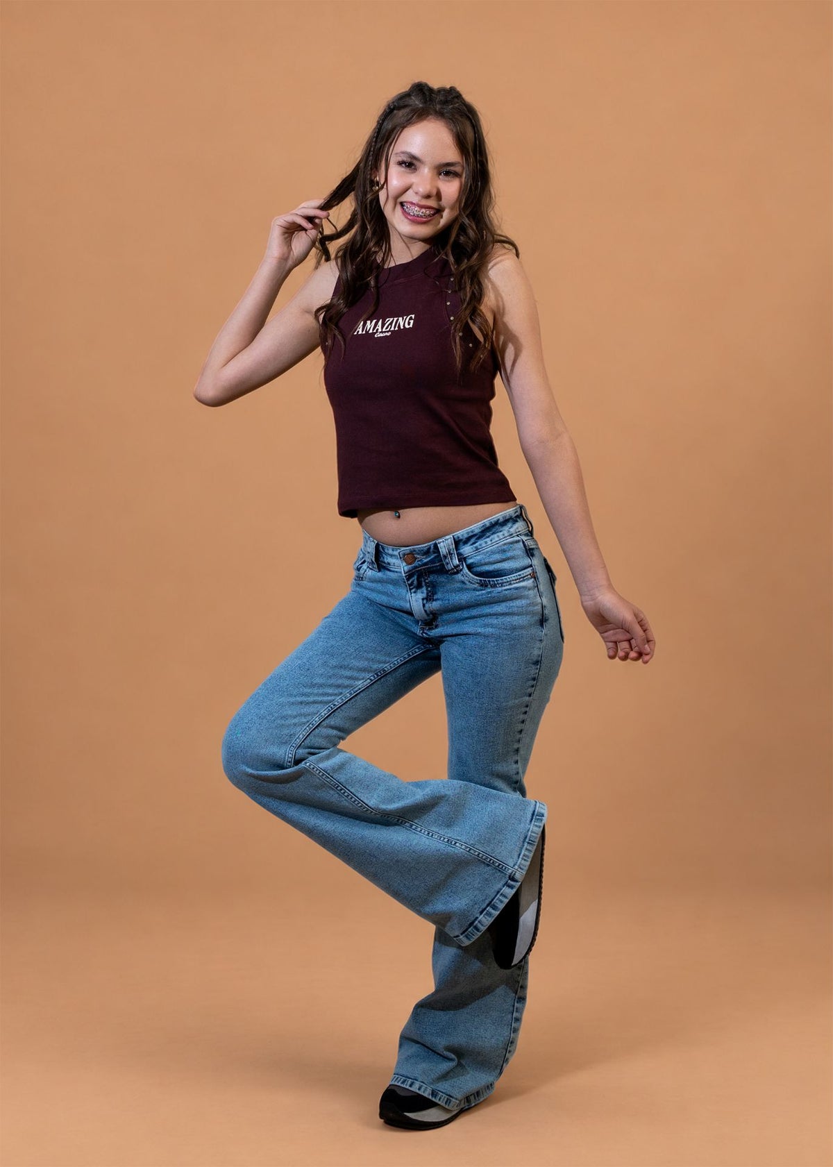 Jeans Lois Flare Tapetas Bordadas Azul Cacao