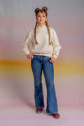 Jeans Angel Flare Bordado Bolsillo Trasero Azul Cacao
