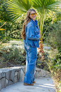 Jeans Puglia Wide Bolsillos Parche Estrella Azul Medio Cacao