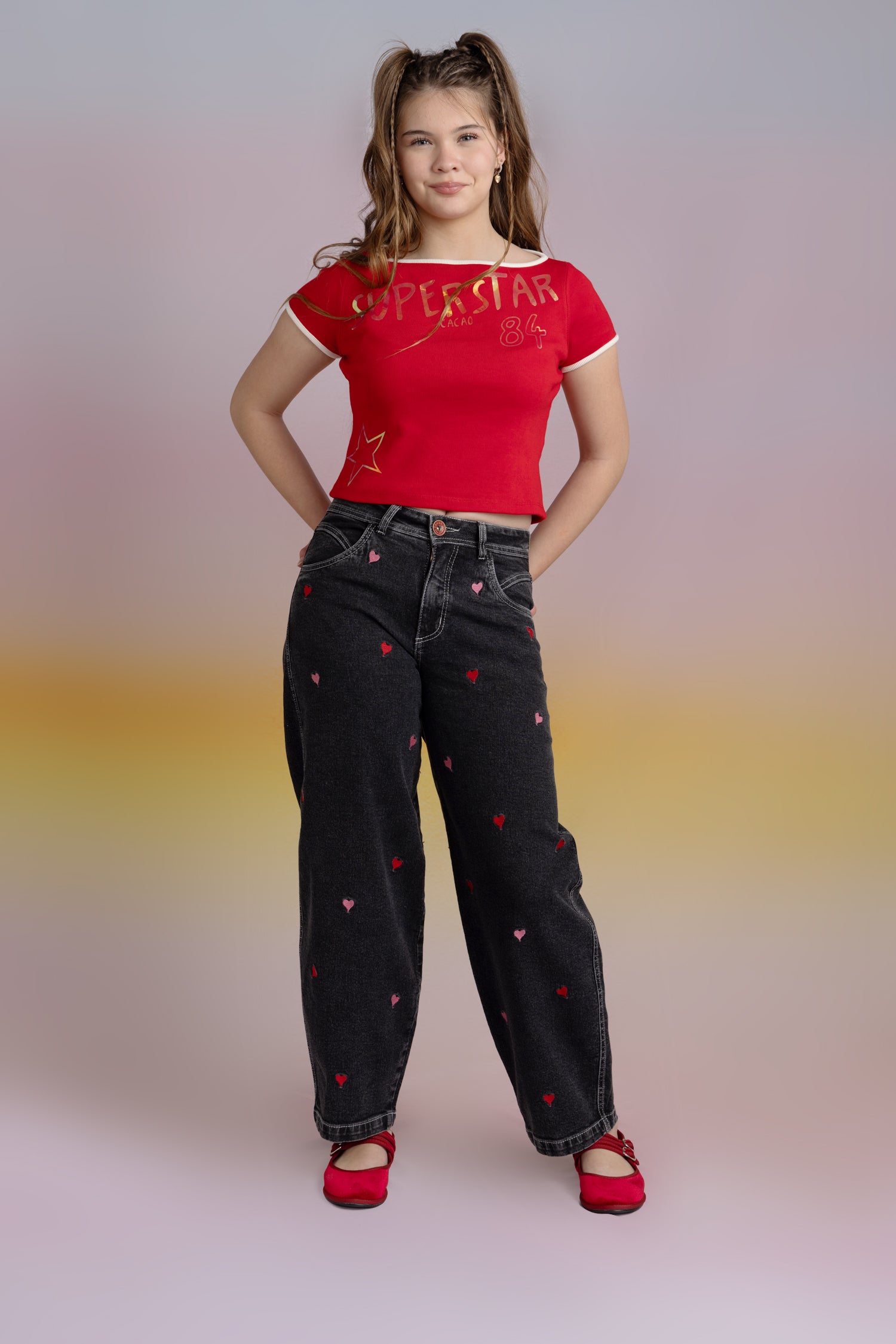 Jeans Monett Balloon Corazones Negro Cacao