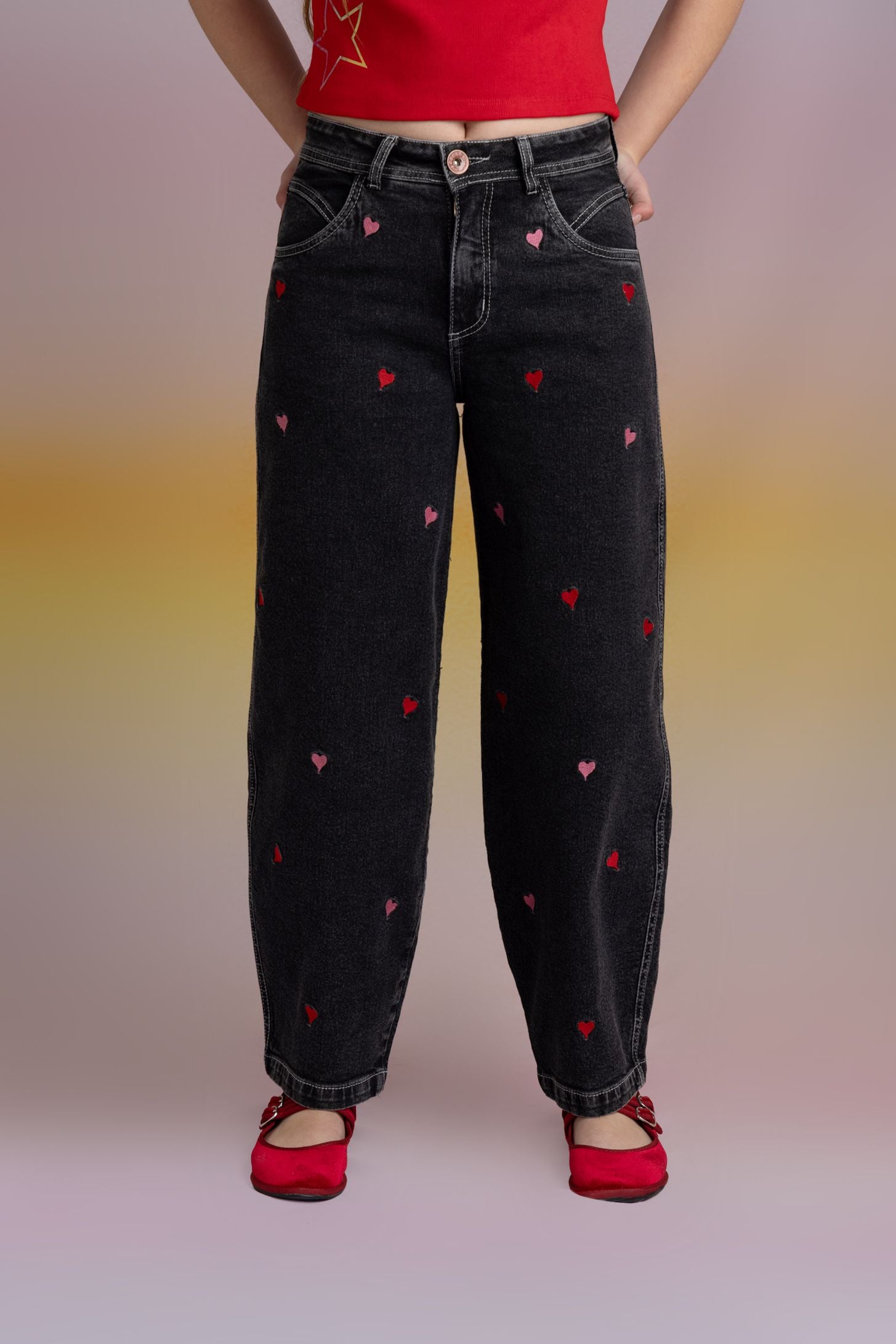 Jeans Monett Balloon Corazones Negro Cacao