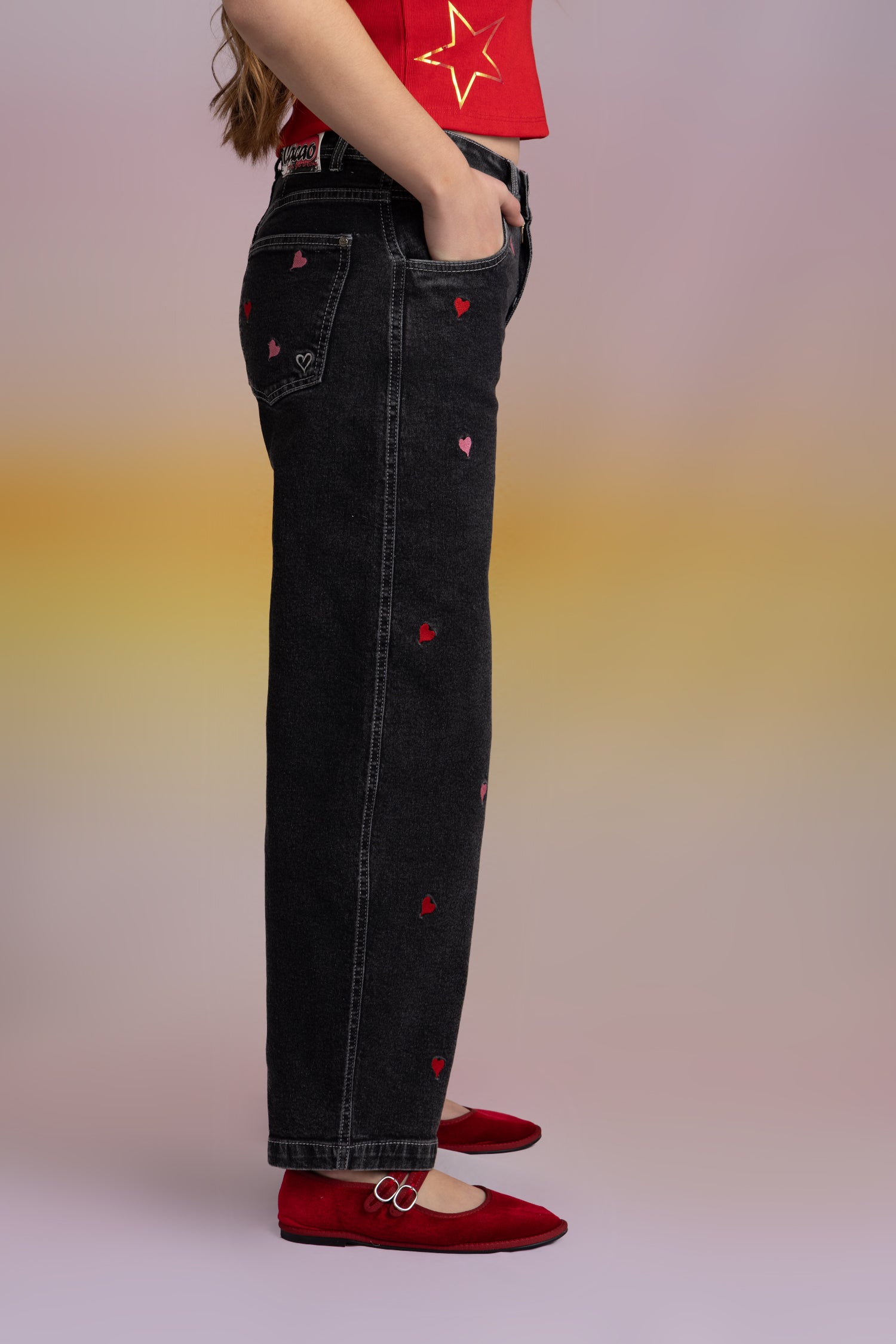 Jeans Monett Balloon Corazones Negro Cacao