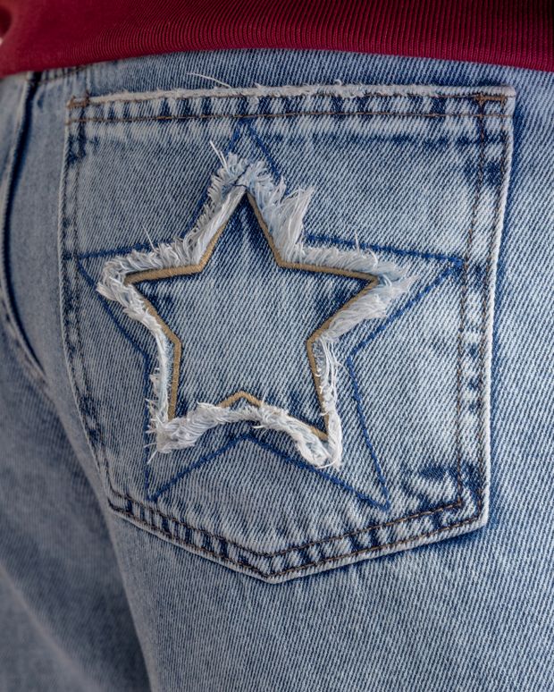 Jeans Puglia Wide Tiro Bajo Parches Azul Light Cacao
