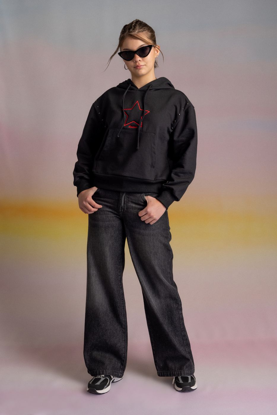 Jeans Tadot Wide Bolsillo Estrellas Negro Cacao