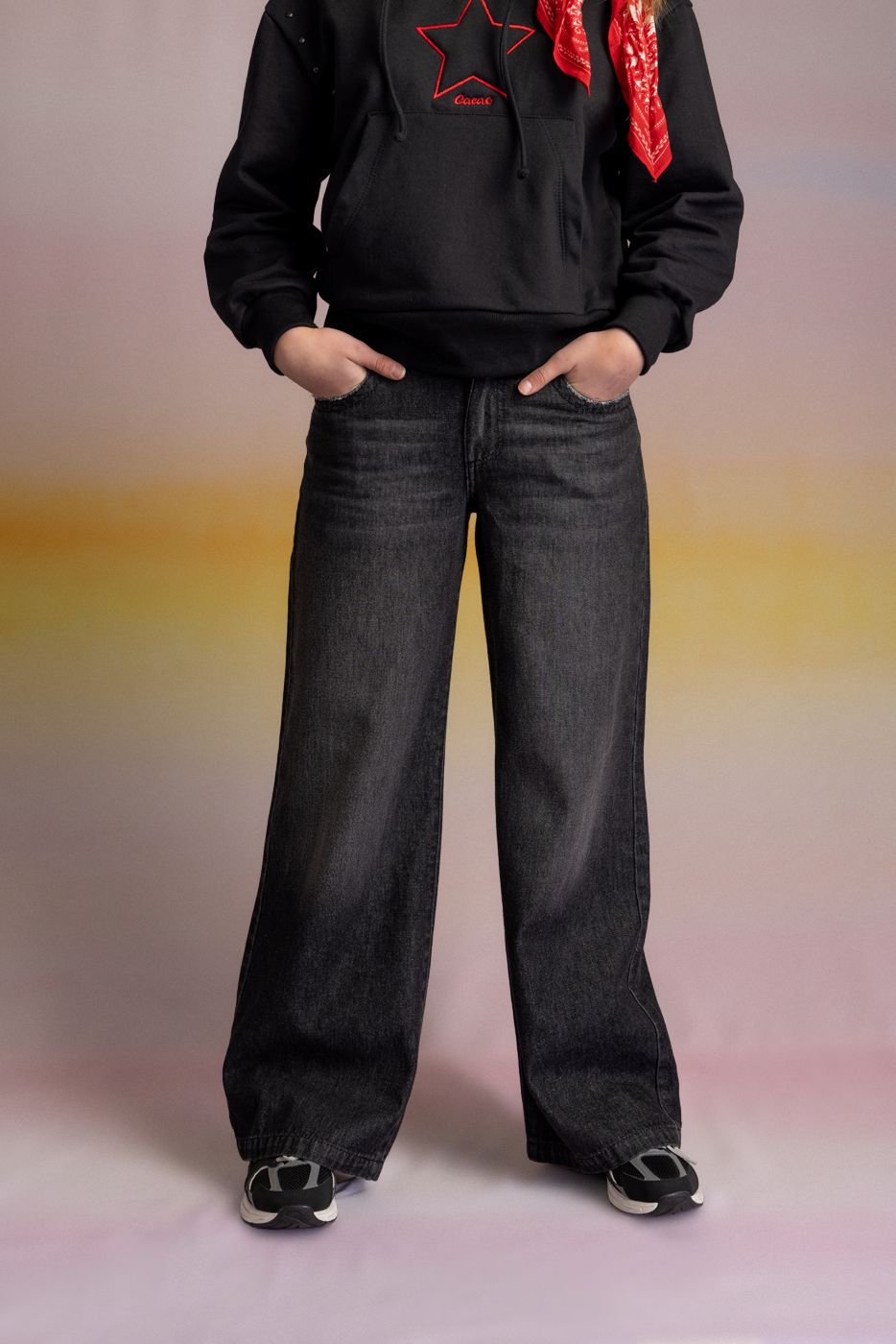 Jeans Tadot Wide Bolsillo Estrellas Negro Cacao