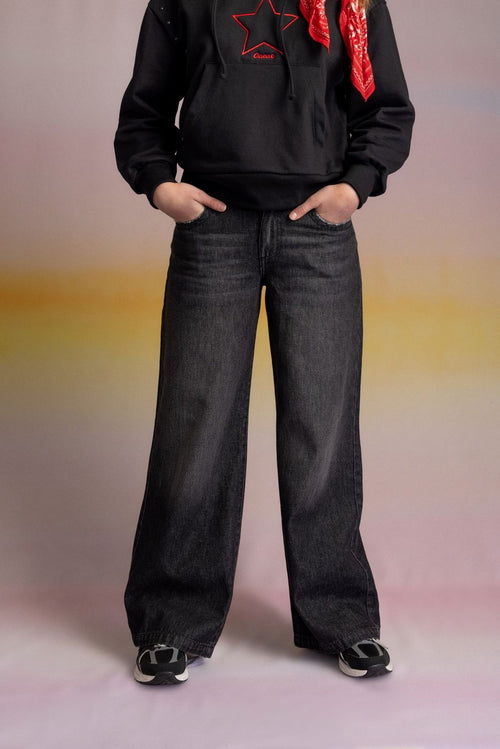 Jeans Tadot Wide Bolsillo Estrellas Negro Cacao