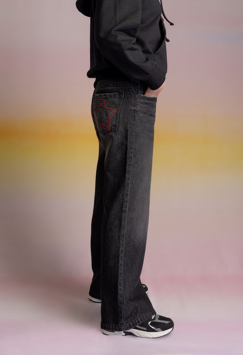 Jeans Tadot Wide Bolsillo Estrellas Negro Cacao