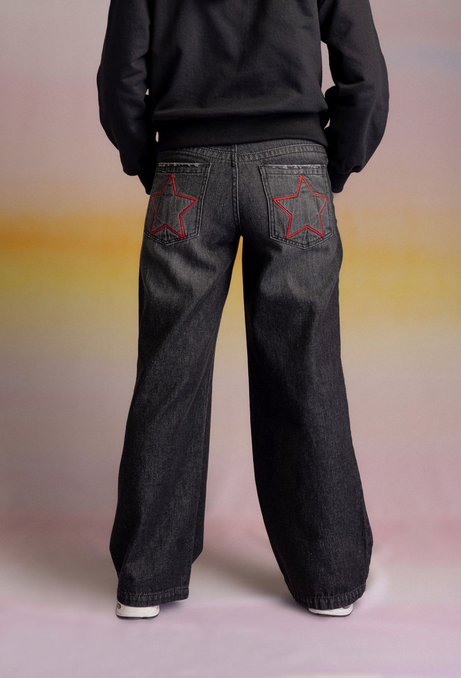 Jeans Tadot Wide Bolsillo Estrellas Negro Cacao