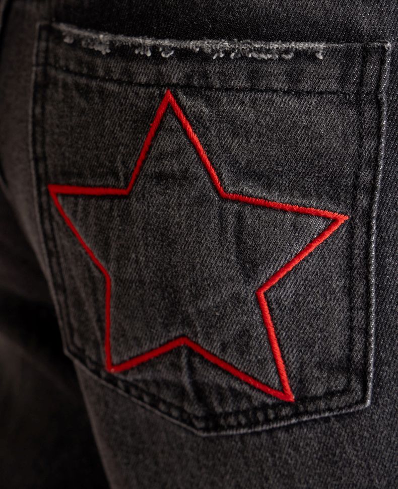 Jeans Tadot Wide Bolsillo Estrellas Negro Cacao