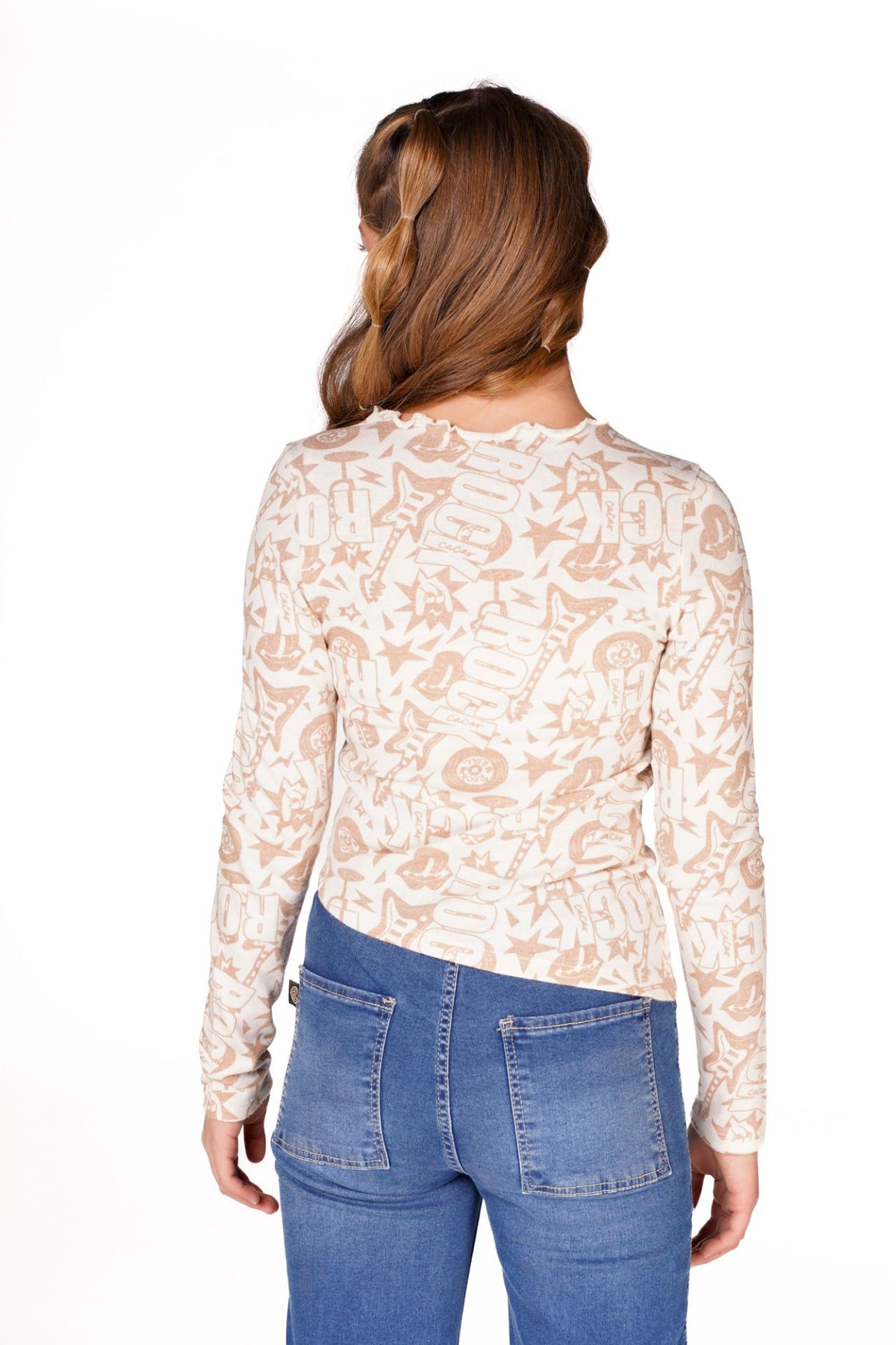 Sweater Ita Regular Asimétrico y Estampado Crudo Cacao